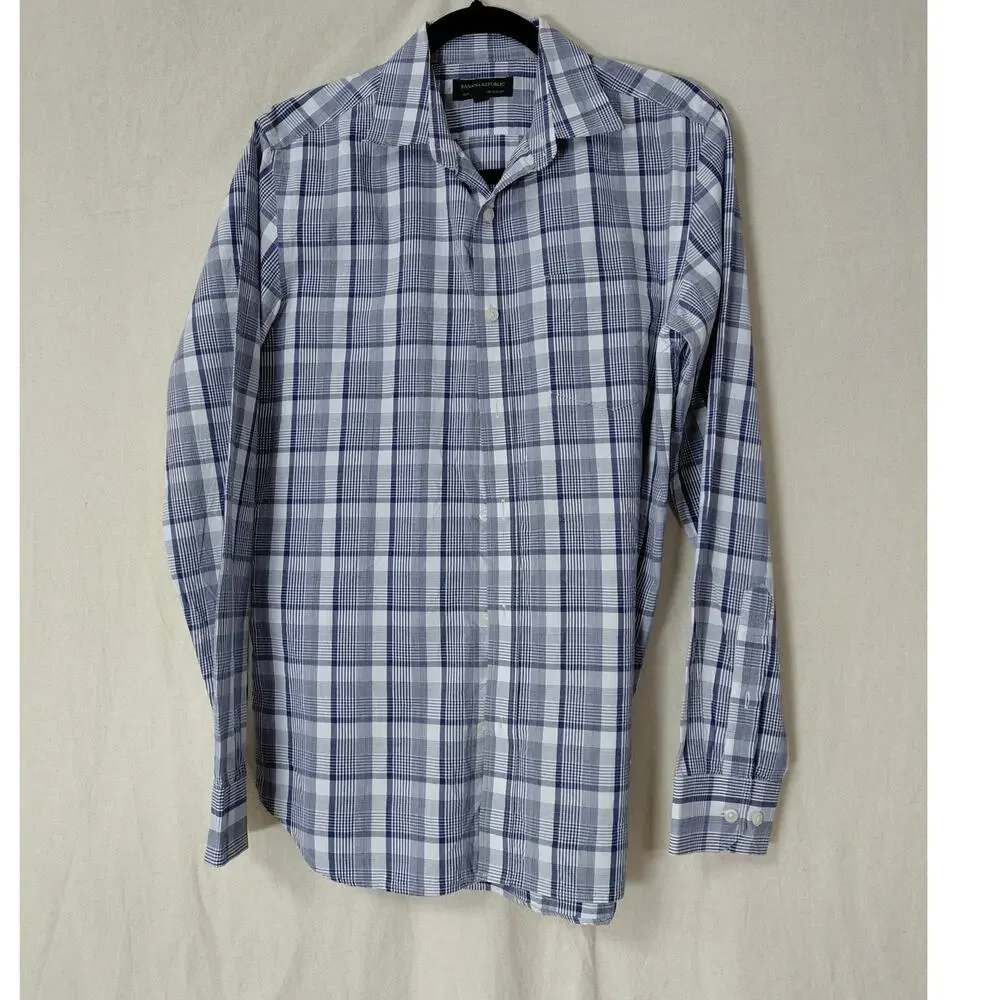 Banana Republic Blue Plaid Slim Fit Button-Up Shirt Men Size S